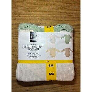 NWT Member's Mark 4-Pack Neutral Long Sleeve Organic Cotton Bodysuits - 6M